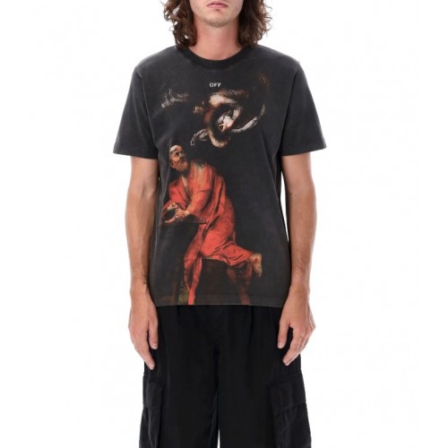 Tricou OFF WHITE, Saint Printed, OMAA027F23JER0041084, Slim Fit Tricou OFF WHITE, Saint Printed, OMAA027F23JER0041084, Slim Fit
