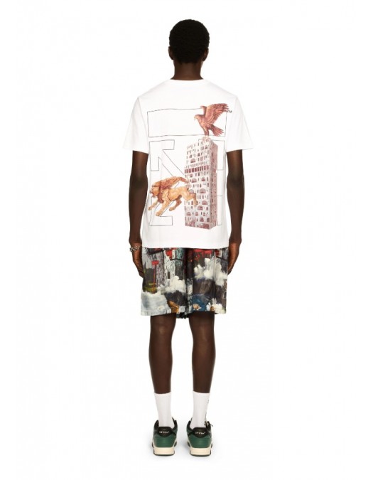 TRICOU OFF WHITE,  Candles Flames Print, Regular Fit, Alb - OMAA027F25JER0020110