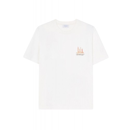TRICOU OFF WHITE,  Candles Flames Print, Regular Fit, Alb TRICOU OFF WHITE,  Candles Flames Print, Regular Fit, Alb