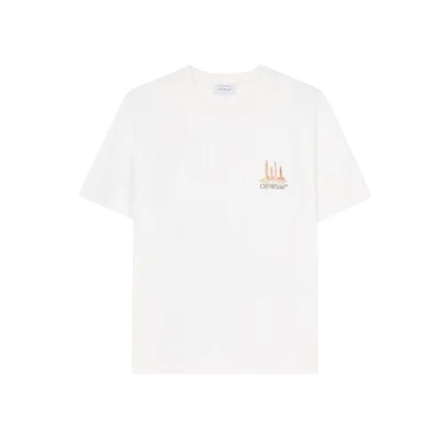 TRICOU OFF WHITE,  Candles Flames Print, Regular Fit, Alb