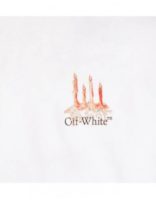 TRICOU OFF WHITE,  Candles Flames Print, Regular Fit, Alb - OMAA027F25JER0020110