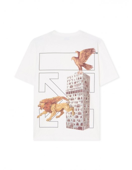 TRICOU OFF WHITE,  Candles Flames Print, Regular Fit, Alb - OMAA027F25JER0020110