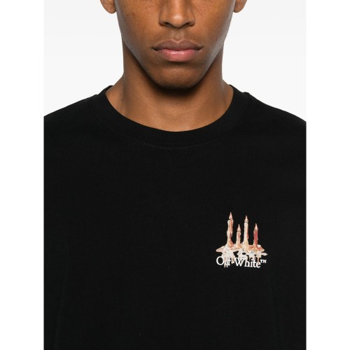 TRICOU OFF WHITE,  Candles Flames Print, Regular Fit, Negru TRICOU OFF WHITE,  Candles Flames Print, Regular Fit, Negru