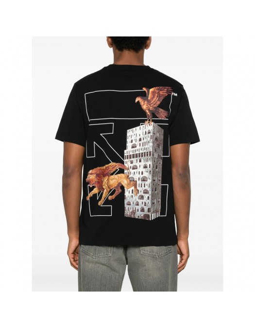 TRICOU OFF WHITE, Candles Flames Print, Regular Fit, Negru - OMAA027F25JER0021001 TRICOU OFF WHITE, Candles Flames Print, Regular Fit, Negru - OMAA027F25JER0021001