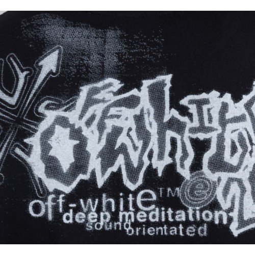 Tricou OFF WHITE, Deep Meditation Sound Print, Black, Slim Fit