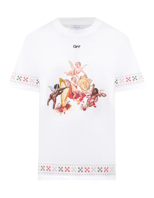 TRICOU OFF WHITE, Textured Arrow Emblem, Angels, White - OMAA027S25JER0020110 TRICOU OFF WHITE, Textured Arrow Emblem, Angels, White - OMAA027S25JER0020110