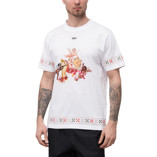 TRICOU OFF WHITE, Textured Arrow Emblem, Angels, White, Slim Fit TRICOU OFF WHITE, Textured Arrow Emblem, Angels, White, Slim Fit