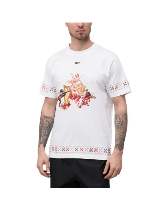 TRICOU OFF WHITE, Textured Arrow Emblem, Angels, White - OMAA027S25JER0020110 TRICOU OFF WHITE, Textured Arrow Emblem, Angels, White - OMAA027S25JER0020110