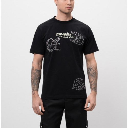 Tricou OFF WHITE, Crystals Insert, Black, Slim Fit Tricou OFF WHITE, Crystals Insert, Black, Slim Fit