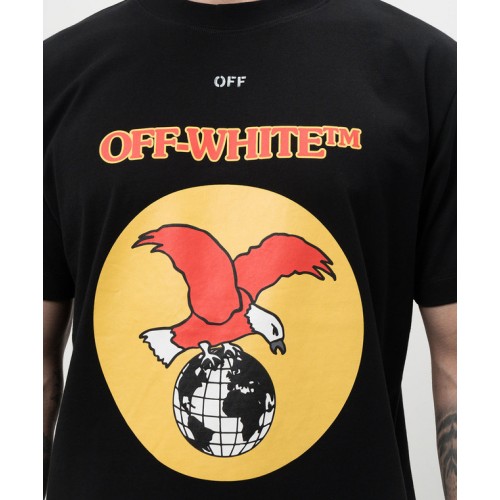 Tricou OFF WHITE, Eagle Print, Yellow Arrow, Black, Slim Fit Tricou OFF WHITE, Eagle Print, Yellow Arrow, Black, Slim Fit