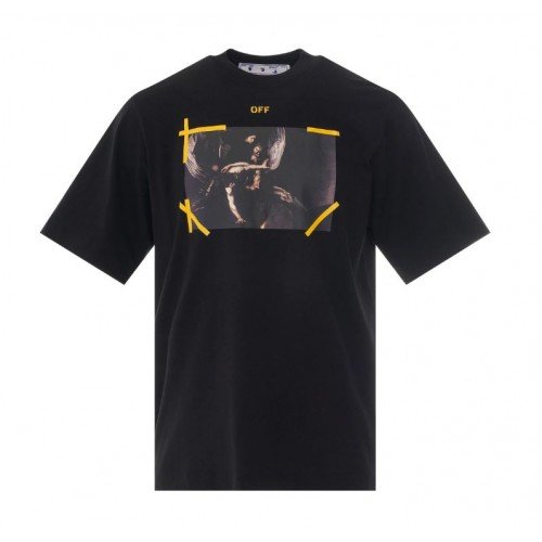 TRICOU OFF WHITE, Caravaggio print, yellow arrows, Negru, Skate Fit