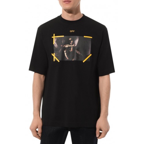 TRICOU OFF WHITE, Caravaggio print, yellow arrows, Negru, Skate Fit