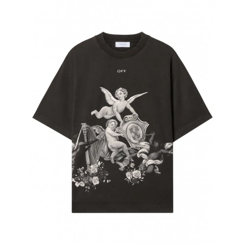 TRICOU OFF WHITE, Putti, Baroque Print, Vintage Black, Skate Fit TRICOU OFF WHITE, Putti, Baroque Print, Vintage Black, Skate Fit