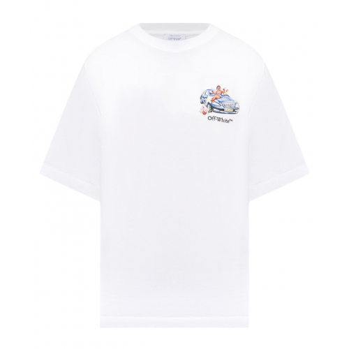 TRICOU OFF WHITE, Fresco Arrow Embroidered, White, Skate Fit TRICOU OFF WHITE, Fresco Arrow Embroidered, White, Skate Fit