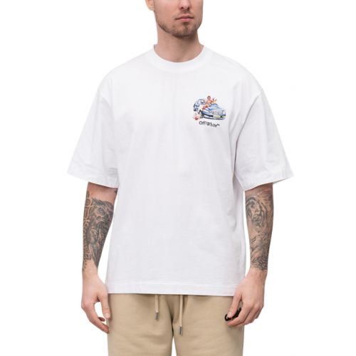 TRICOU OFF WHITE, Fresco Arrow Embroidered, White, Skate Fit TRICOU OFF WHITE, Fresco Arrow Embroidered, White, Skate Fit
