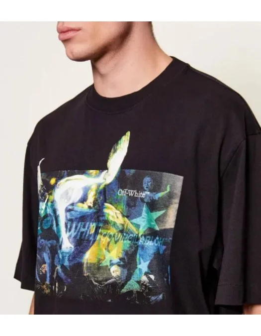 Tricou OFF WHITE, REVE CARAVAGGIO, Relaxed Fit, Negru - OMAA120S26J00C001