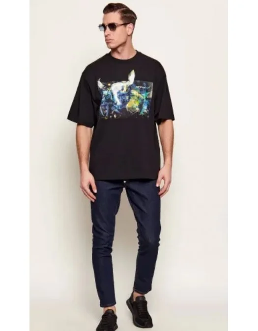 Tricou OFF WHITE, REVE CARAVAGGIO, Relaxed Fit, Negru - OMAA120S26J00C001