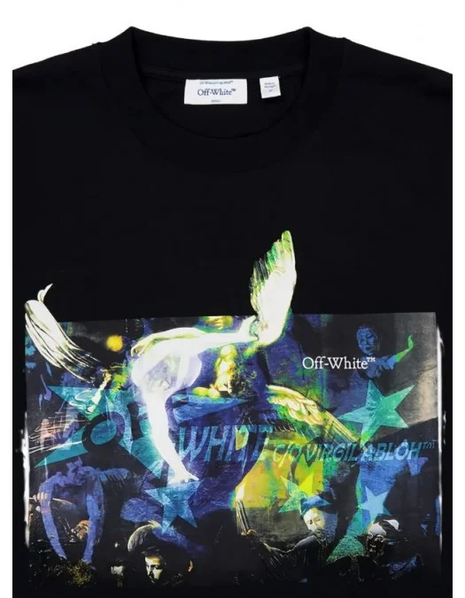 Tricou OFF WHITE, REVE CARAVAGGIO, Relaxed Fit, Negru - OMAA120S26J00C001