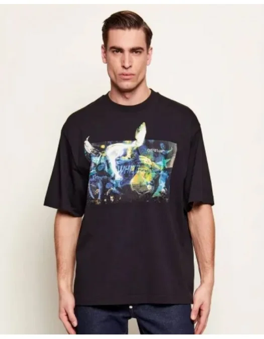 Tricou OFF WHITE, REVE CARAVAGGIO, Relaxed Fit, Negru - OMAA120S26J00C001