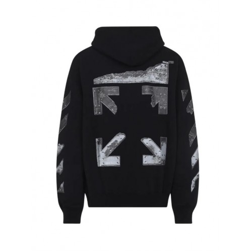 Hanorac OFF WHITE, Black hooded sweatshirt with logo print