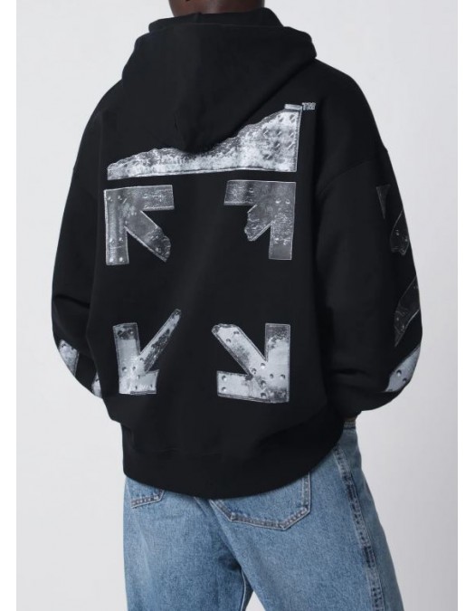 Hanorac OFF WHITE, Black hooded sweatshirt with logo print - OMAA120S26J00Y100