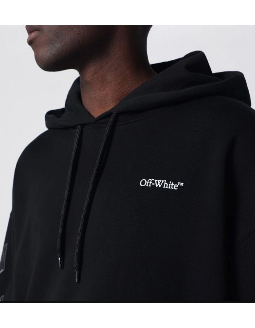 Hanorac OFF WHITE, Black hooded sweatshirt with logo print - OMAA120S26J00Y100