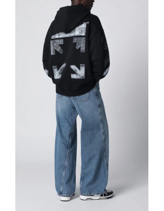 Hanorac OFF WHITE, Black hooded sweatshirt with logo print - OMAA120S26J00Y100