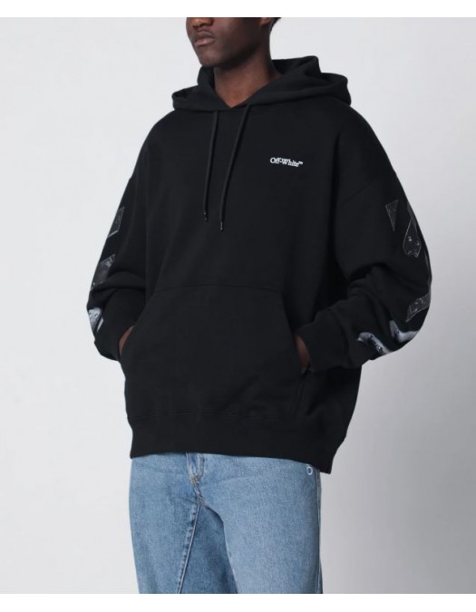 Hanorac OFF WHITE, Black hooded sweatshirt with logo print - OMAA120S26J00Y100