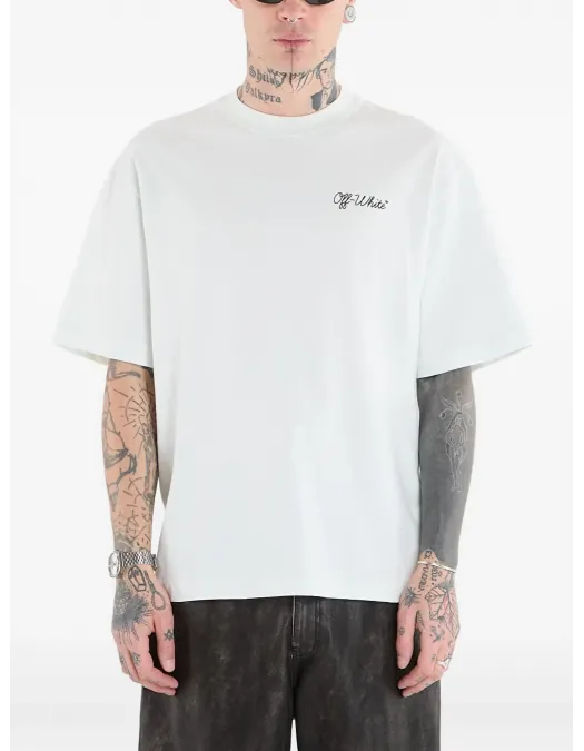 Tricou OFF WHITE, script skate T-shirt, Alb - OMAA120S26J01D100
