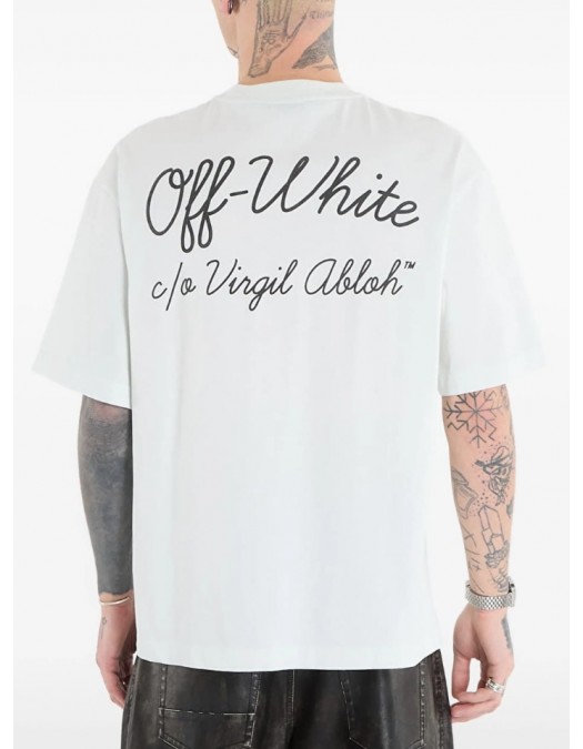 Tricou OFF WHITE, script skate T-shirt, Alb - OMAA120S26J01D100
