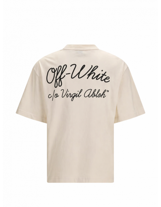 Tricou OFF WHITE, script skate T-shirt, Cream - OMAA120S26J01D270