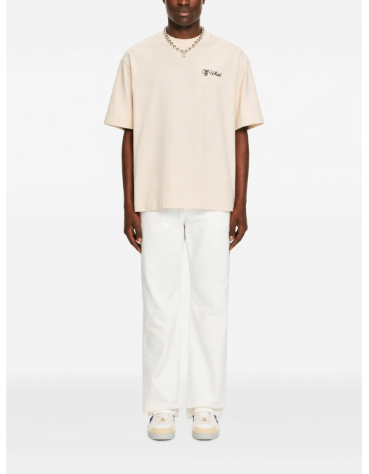 Tricou OFF WHITE, script skate T-shirt, Cream - OMAA120S26J01D270