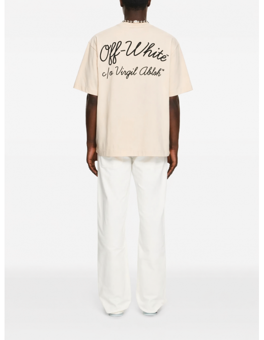 Tricou OFF WHITE, script skate T-shirt, Cream - OMAA120S26J01D270