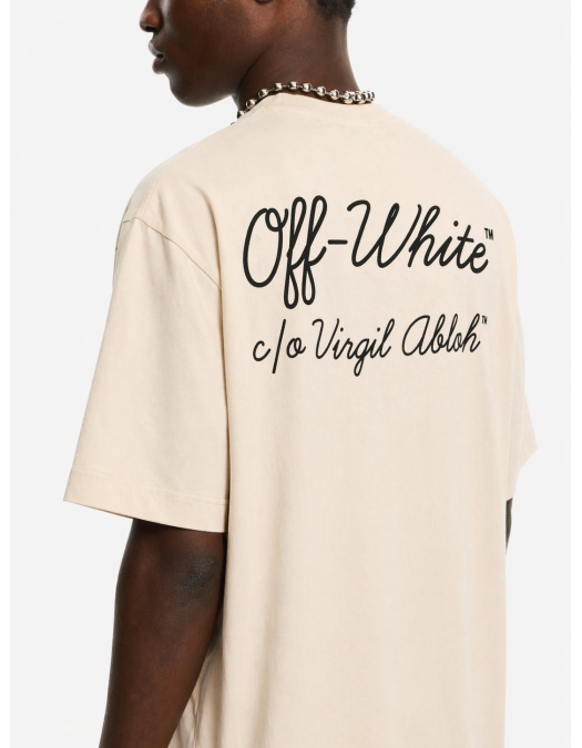 Tricou OFF WHITE, script skate T-shirt, Cream - OMAA120S26J01D270