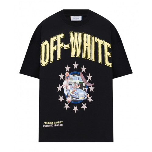 TRICOU OFF WHITE, Fresco Star Print, Logo, Black, Oversized TRICOU OFF WHITE, Fresco Star Print, Logo, Black, Oversized