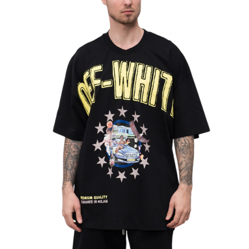 TRICOU OFF WHITE, Fresco Star Print, Logo, Black, Oversized TRICOU OFF WHITE, Fresco Star Print, Logo, Black, Oversized