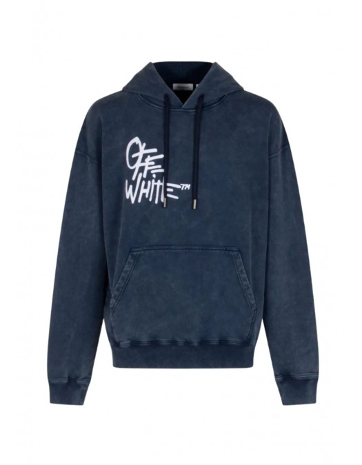 Hanorac OFF WHITE, acid-wash logo-print hoodie, Bleumarin - OMBB085S26F007401