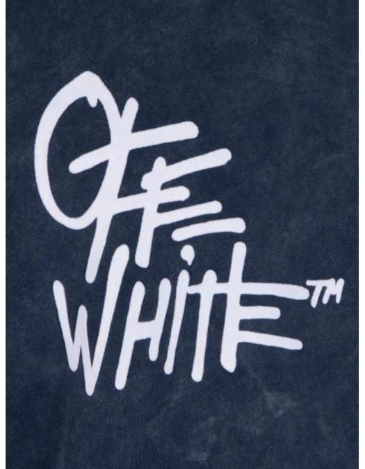 Hanorac OFF WHITE, acid-wash logo-print hoodie, Bleumarin - OMBB085S26F007401