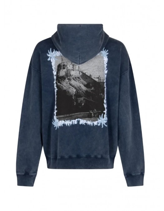 Hanorac OFF WHITE, acid-wash logo-print hoodie, Bleumarin - OMBB085S26F007401