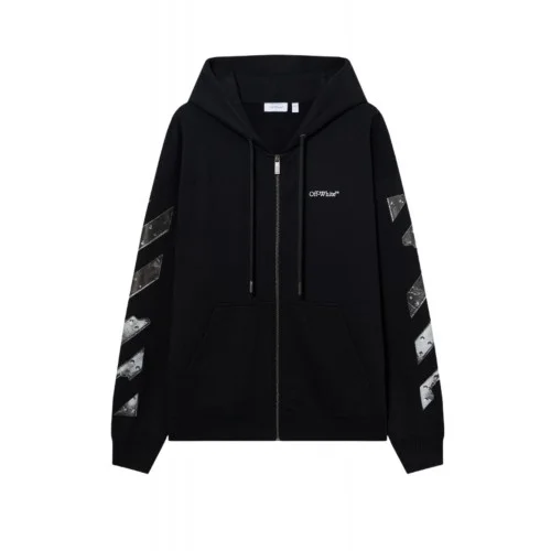 Hanorac OFF WHITE, Metal Arrow Skate Zip Hoodie, Negru