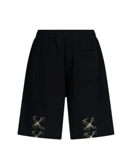 Pantaloni Scurti OFF WHITE, Beige Arrows Print, Negru - OMCI013S23FLE001101