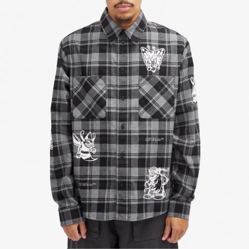 CAMASA OFF WHITE, Check Flannel, Butterfly Insert, Black CAMASA OFF WHITE, Check Flannel, Butterfly Insert, Black