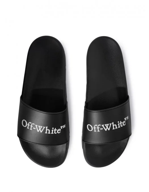 Papuci OFF WHITE, Bookish Logo Print, Black - OMIU002C99MAT0011001 Papuci OFF WHITE, Bookish Logo Print, Black - OMIU002C99MAT0011001