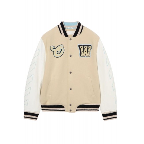 Jacheta OFF WHITE, Star Logo Varsity Jacket, Cream