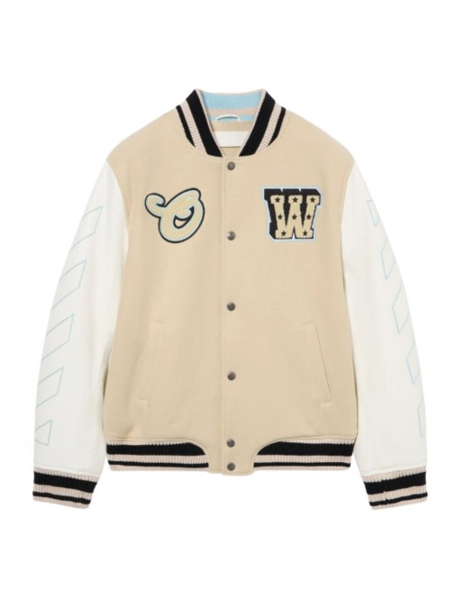 Jacheta OFF WHITE, Star Logo Varsity Jacket, Cream - OMJA122S26LEA00210