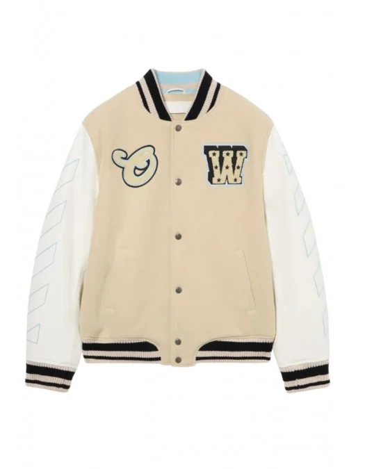 Jacheta OFF WHITE, Star Logo Varsity Jacket, Cream - OMJA122S26LEA00210