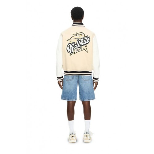 Jacheta OFF WHITE, Star Logo Varsity Jacket, Cream