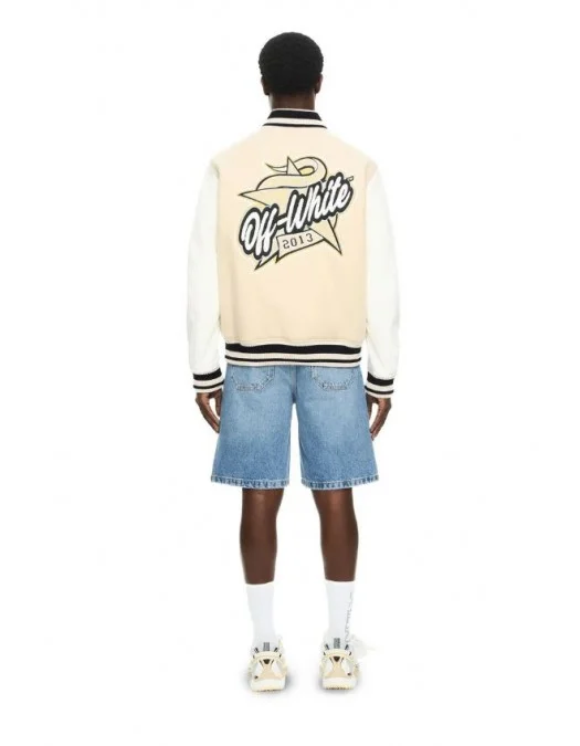 Jacheta OFF WHITE, Star Logo Varsity Jacket, Cream - OMJA122S26LEA00210