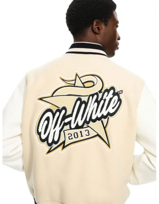 Jacheta OFF WHITE, Star Logo Varsity Jacket, Cream - OMJA122S26LEA00210