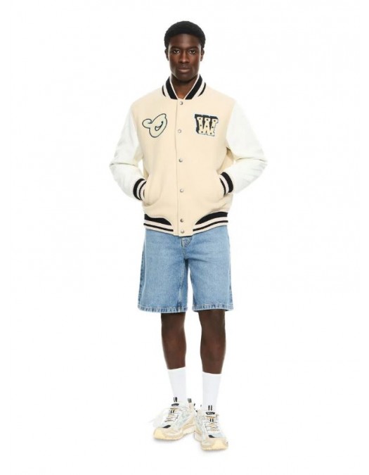 Jacheta OFF WHITE, Star Logo Varsity Jacket, Cream - OMJA122S26LEA00210